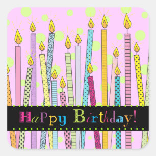 Pegatina Cuadrada ¡Feliz cumpleaños con las velas de Galore! Pegatin