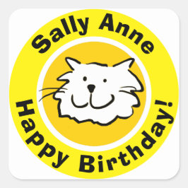 Pegatina Cuadrada Feliz cumpleaños con nombre
