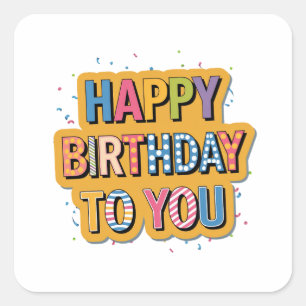 Pegatina Cuadrada Feliz cumpleaños con patrón