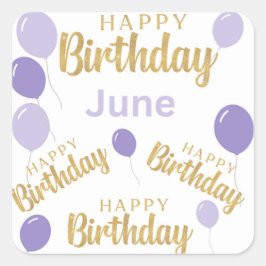 Pegatina Cuadrada Feliz cumpleaños Cumpleaños de junio Sticker
