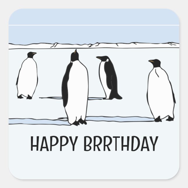 Pegatina Cuadrada Feliz cumpleaños de invierno de BRRthday Penguin G (Anverso)