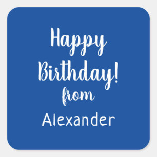 Pegatina Cuadrada Feliz Cumpleaños de Nombre Azul Cumpleaños