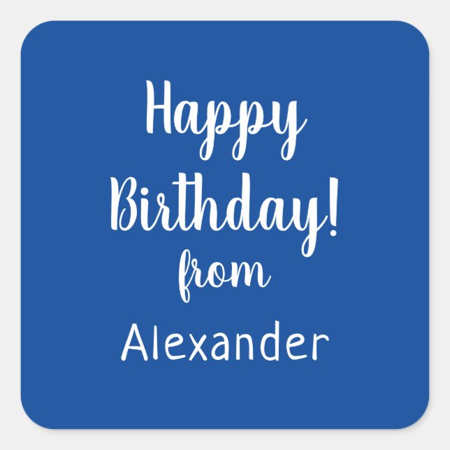 Pegatina Cuadrada Feliz Cumpleaños de Nombre Azul Cumpleaños (Anverso)