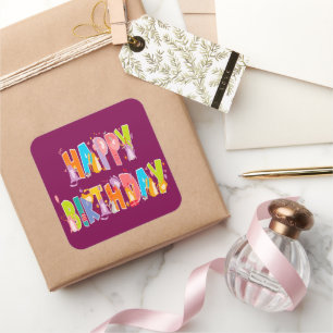 Pegatina Cuadrada Feliz cumpleaños, divertida celebración del cumple