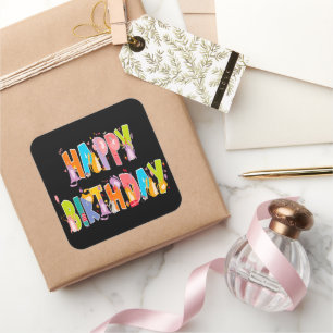 Pegatina Cuadrada Feliz cumpleaños, divertida celebración del cumple