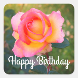 Pegatina Cuadrada Feliz cumpleaños Elle Rosa #2 Pegatinas