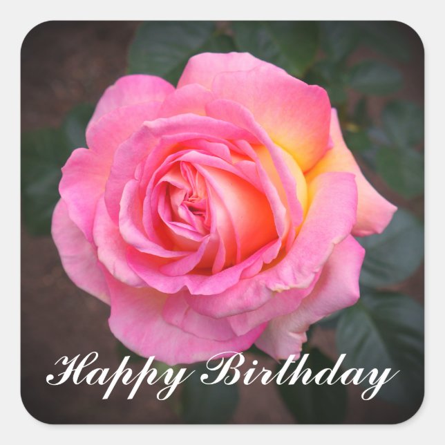 Pegatina Cuadrada Feliz cumpleaños Elle Rosa #3 Pegatinas (Anverso)