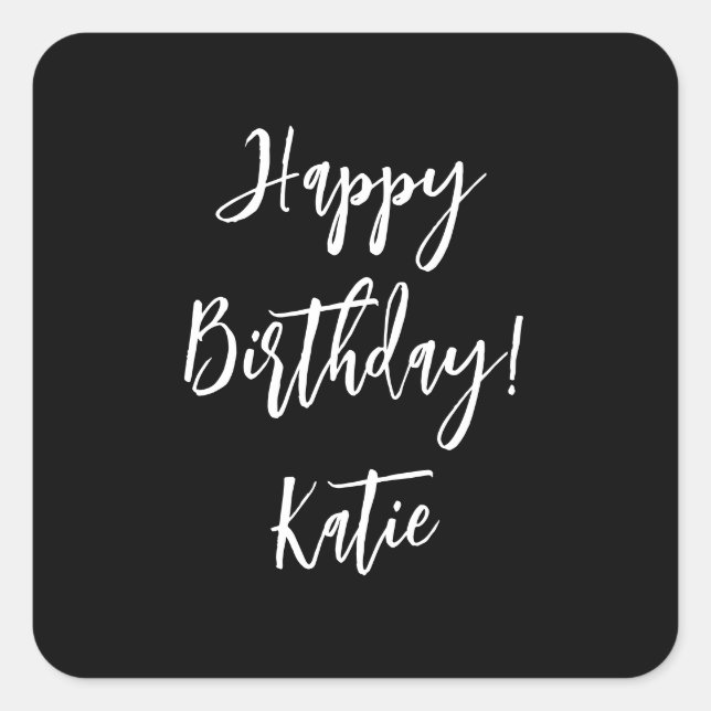Pegatina Cuadrada Feliz cumpleaños, escritura personalizada en blanc (Anverso)