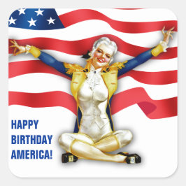 Pegatina Cuadrada Feliz cumpleaños, Estados Unidos. Pin-up retro