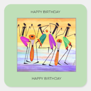 Pegatina Cuadrada Feliz cumpleaños, expresión de alegría y felicidad
