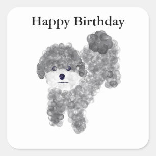 Pegatina Cuadrada Feliz cumpleaños Grey Poodle #1 Pegatinas