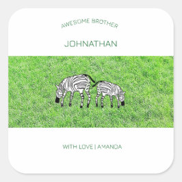 Pegatina Cuadrada Feliz cumpleaños hermano, dulce y feliz Cebras