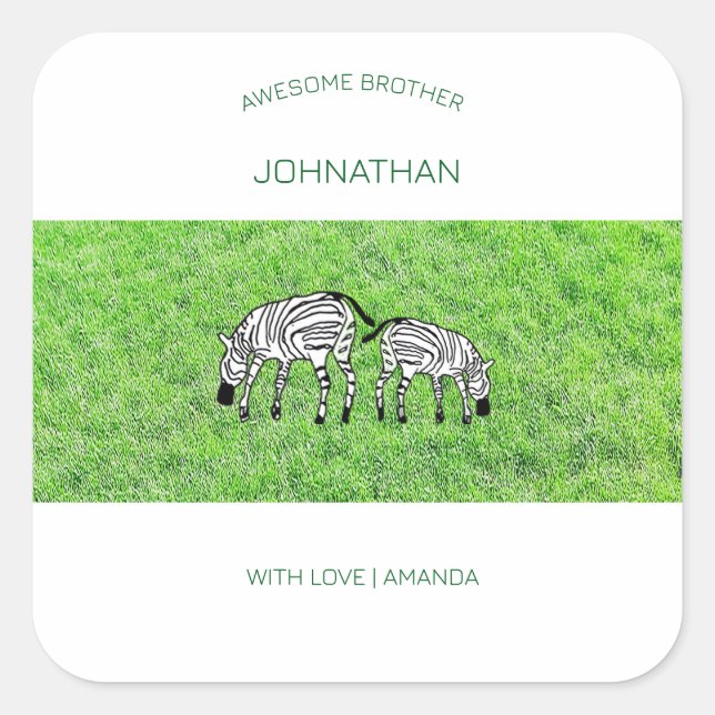 Pegatina Cuadrada Feliz cumpleaños hermano, dulce y feliz Cebras (Anverso)