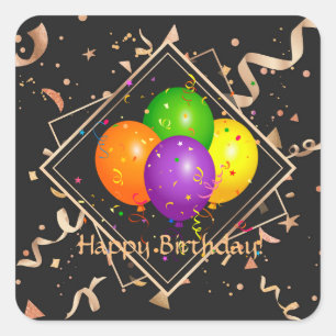 Pegatina Cuadrada Feliz cumpleaños, hora de celebrar,