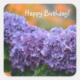 Pegatina Cuadrada Feliz cumpleaños Impresionante Púrpura Hydrangea