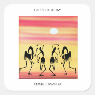 Pegatina Cuadrada Feliz cumpleaños, increíble baile de descanso