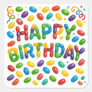 Pegatina Cuadrada Feliz cumpleaños Jelly Beans