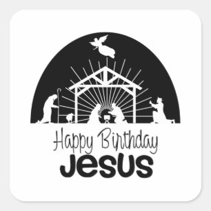 Pegatina Cuadrada Feliz cumpleaños, Jesús