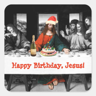 Pegatina Cuadrada ¡Feliz cumpleaños, Jesús! Navidades divertidos