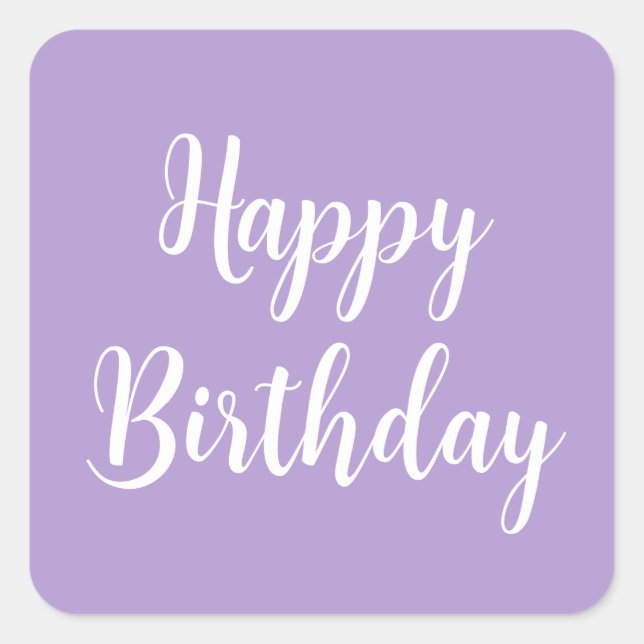 Pegatina Cuadrada Feliz cumpleaños Lavender color morado Personaliza (Anverso)