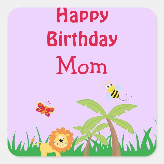 Pegatina Cuadrada Feliz cumpleaños, mamá (Anverso)