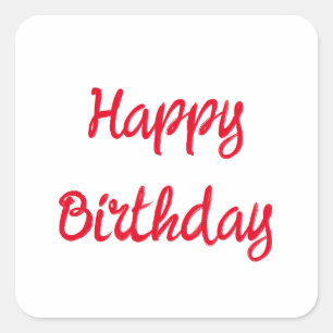 Pegatina Cuadrada Feliz cumpleaños Minimalista color rojo trendy Per