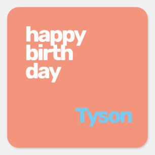 Pegatina Cuadrada feliz cumpleaños mínimo fiesta moderno rosa