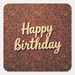 Pegatina Cuadrada Feliz cumpleaños Moda terrestre purpurina espumoso