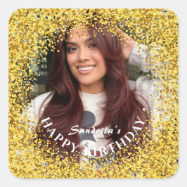 Pegatina Cuadrada Feliz Cumpleaños Moderno Simple Foto Personalizada