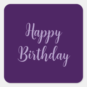 Pegatina Cuadrada Feliz cumpleaños morado Lavanda Personalizado de c