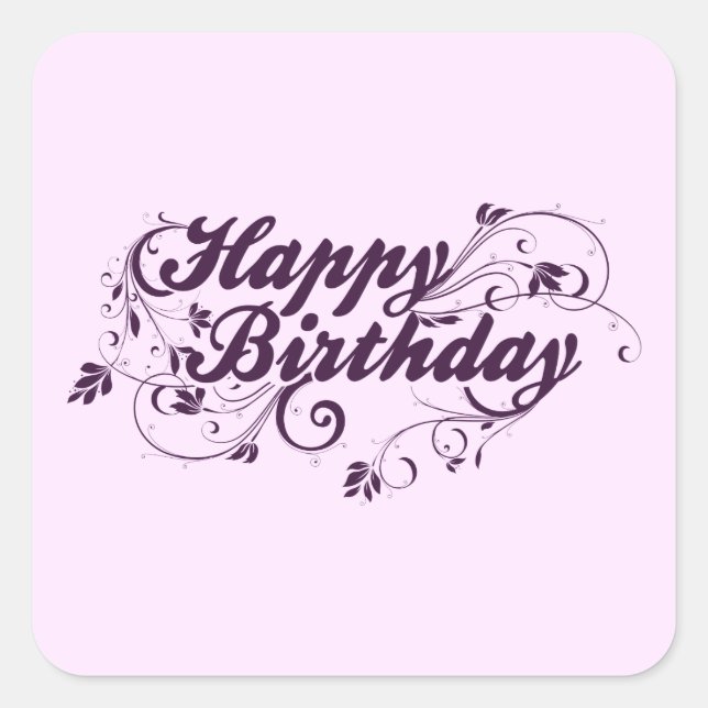 Pegatina Cuadrada Feliz cumpleaños Morado Swirls (Anverso)