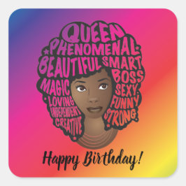 Pegatina Cuadrada Feliz cumpleaños, mujeres Motivadoras, arcoiris