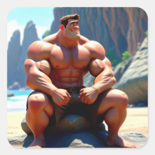 Pegatina Cuadrada Feliz cumpleaños Muscleman