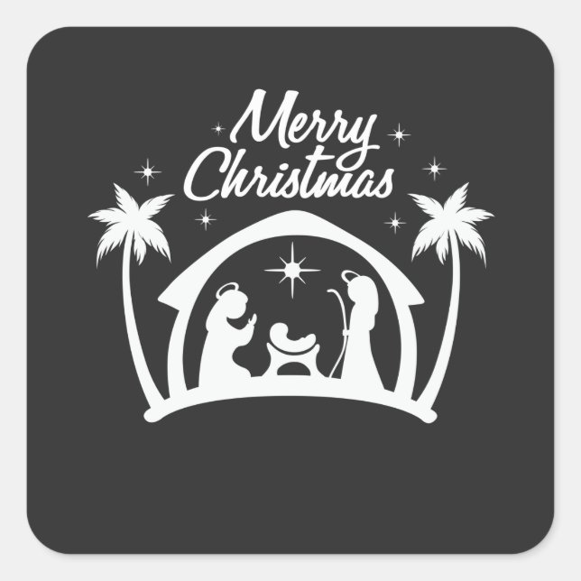 Pegatina Cuadrada Feliz cumpleaños navideño de Jesucristo (Anverso)