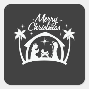 Pegatina Cuadrada Feliz cumpleaños navideño de Jesucristo