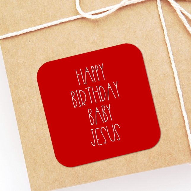 Pegatina Cuadrada Feliz cumpleaños niño Jesús Rojo (Subido por el creador)