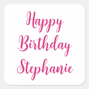 Pegatina Cuadrada Feliz cumpleaños nombre personalizado simple Girly