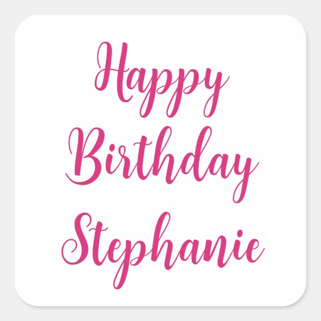 Pegatina Cuadrada Feliz cumpleaños nombre personalizado simple Girly (Anverso)