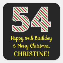 Pegatina Cuadrada Feliz cumpleaños número 54 y Feliz Navidad, nombre