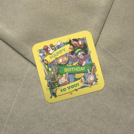 Pegatina Cuadrada Feliz Cumpleaños Para Los Hinchas Animales Amarill