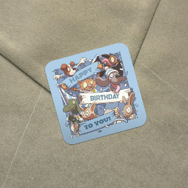 Pegatina Cuadrada Feliz Cumpleaños Para Los Hinchas Animales Sky Blu