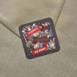 Pegatina Cuadrada Feliz Cumpleaños Para Los Hinchas De Los Animales 