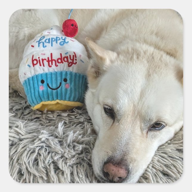 Pegatina Cuadrada Feliz cumpleaños para ti. (Anverso)