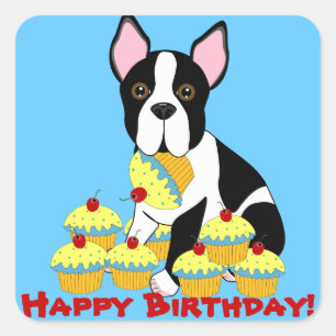 Pegatina Cuadrada Feliz cumpleaños, Pegatinas de los pastelitos del