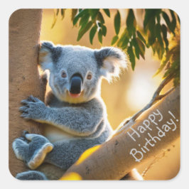 Pegatina Cuadrada Feliz cumpleaños, Pegatinas de ositos de Koala