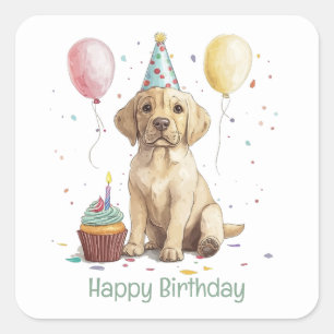 Pegatina Cuadrada Feliz Cumpleaños Perros Labrador Retriever
