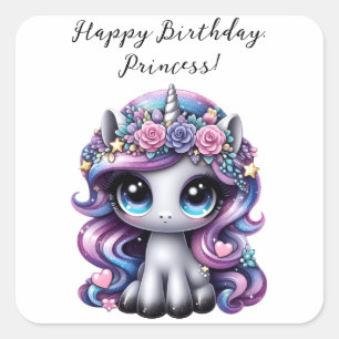 Pegatina Cuadrada ¡Feliz cumpleaños, princesa! purpurina pony unicor