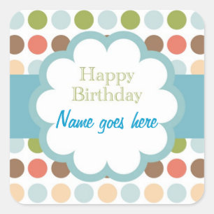 Pegatina Cuadrada Feliz cumpleaños (puntos del poka)