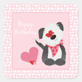 Pegatina Cuadrada Feliz cumpleaños Puppy Heart Pattern Pink