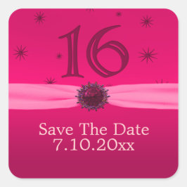 Pegatina Cuadrada Feliz cumpleaños rosado 16 Diversión